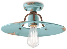 Plafoniera Vintage Country Ferro E Ceramica Azzurro 1 Luce E27