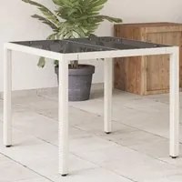 Tavolo Giardino con Piano Vetro Bianco 90x90x75 cm Polyrattancod mxl 91297