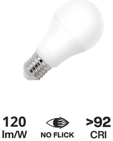 Lampada E27 12W A60 120lm/W CRI92 No Flickering Colore Bianco Caldo 3.000K