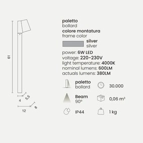 Paletto OWEN per esterni LED in alluminio Silver e diffusore in vetro H61 cm
