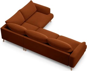 Divano angolare color terracotta (con penisola a destra/a L) con rivestimento in velluto Naomi – Micadoni