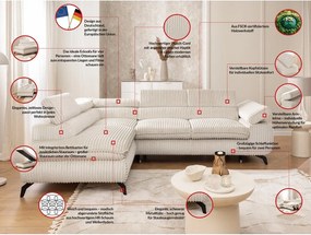 Divano angolare color crema (con penisola a sinistra/a L) con rivestimento in velluto a coste Marbeya – Ropez