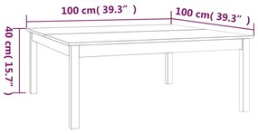 Tavolino da Salotto Grigio 100x100x40 cm Legno Massello di Pino