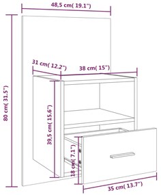 Comodini a Muro 2 pz Rovere Fumo