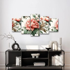 Quadri 5 pezzi – Peonie in tonalità delicate