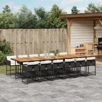 Set da Pranzo da Giardino 13pz con Cuscini Nero in Polyrattan 3278078