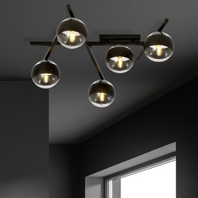 Plafoniera Moderna Teti Acciaio Nero 5 Luci E14 Ip20
