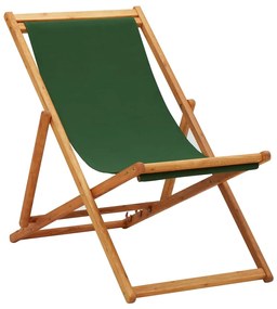 Sdraio Pieghevole İn Legno Di Eucalipto E Tessuto Verde /