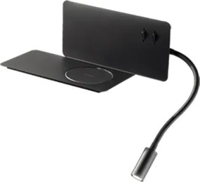 Applique in metallo Nero 33 cm retroilluminata con spot LED e caricatore wireless FLAT