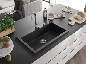 Mexen Elix lavello in granito 1-vasca 800 x 500 mm, nero, sifone cromato - 6527801005-77