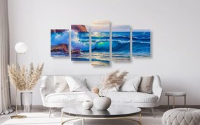 Quadri 5 pezzi – Onde del mare sulla costa