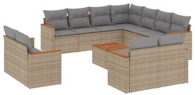 Set divano da giardino 12 pz con cuscini beige misto polyrattan