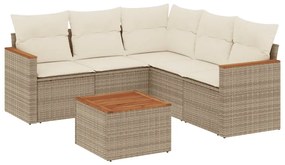 Set Divano da Giardino 6 pz con Cuscini Beige in Polyrattan