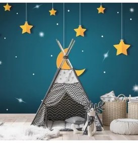 Carta da parati - Skyline - turquoise night sky landscape with stars for children Adesiva 245x175