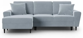 Divano angolare azzurro allungabile e con contenitore (con penisola a sinistra/con chaise lounge) con rivestimento in velluto Kyoto – Cosmopolitan Design