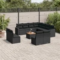 Set Divani da Giardino 12 pz con Cuscini Nero in Polyrattan 3224179