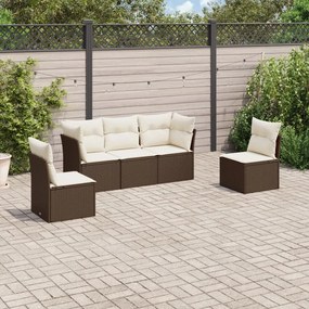 Set divano da giardino 5 pz con cuscini marrone in polyrattan