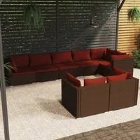 Set Divani da Giardino 8 pz con Cuscini in Polyrattan Marrone 3102483