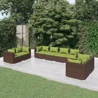 Set Divani da Giardino 8 pz con Cuscini in Polyrattan Marrone cod mxl 34918