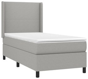 Letto a Molle Materasso e LED Grigio Chiaro 90x190 cm Tessuto