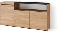 Credenza, Mobile soggiorno 150x75x35cm, 3 Porte, grande stoccaggio, Stile moderno, Rovere e nero