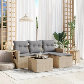 Set divano da giardino 4 pz con cuscini beige in polyrattan