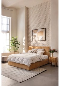 Letto matrimoniale imbottito color senape con contenitore e rete inclusi 180x200 cm Thessa Bold Line – Bonami Selection