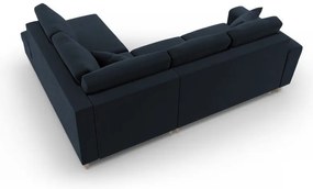 Divano angolare blu scuro allungabile e con contenitore (con penisola a destra/a L) con rivestimento in velluto Kyoto – Cosmopolitan Design