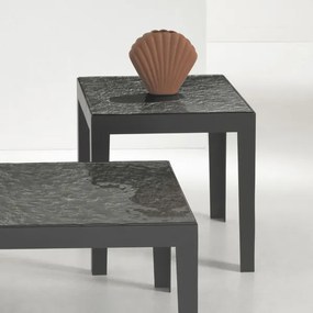 Tavolino quadrato 45x45 in metallo e piano vetro martellato - ROSS