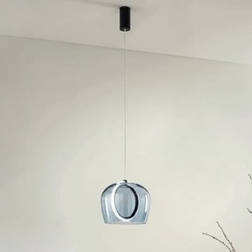 Lampada a sospensione D23 cm in metallo Nero e vetro Ottanio 1 Luce LED PINTA