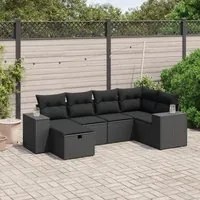 Set Divano da Giardino 6 pz con Cuscini Nero in Polyrattan 3264411