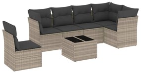 Set divani da giardino 7pz con cuscini grigio chiaro polyrattan