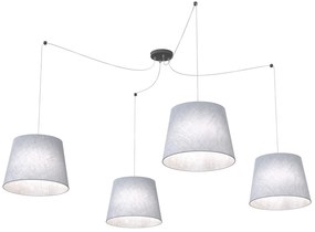 Sospensione 4 Luci Iside Con Fermacavi E Paralumi Grigio