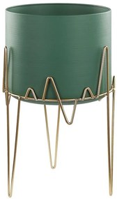 Vaso per fiori in metallo 28 x 28 x 50 cm verde scuro e oro KALANDRA Beliani