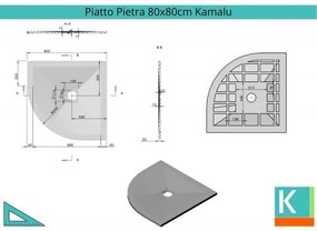 Kamalu - piatto doccia 80x80 semicircolare effetto pietra nero ardesia