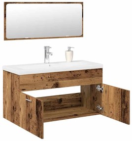 Set Mobili Da Bagno 3 Pz Legno Antico İn Legno Multistrato /