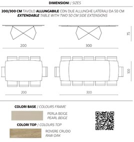Tavolo allungabile 300 cm con base metallo Beige e piano Rovere Crudo WALL
