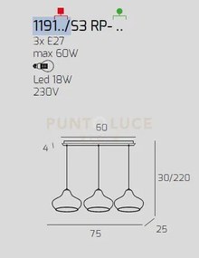 Sospensione cromo 3 luci rettangolare vetri (2 x piccolo am + 1 x p...