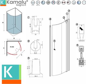 Box doccia semicircolare 90x90 battenti con apertura totale | KS800K - KAMALU