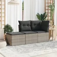 Set Divano da Giardino 3pz con Cuscini Grigio Chiaro Polyrattan 3249311