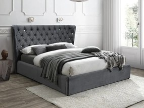 Letto Carven imbottito in velluto grigio - 160 x 200 cm