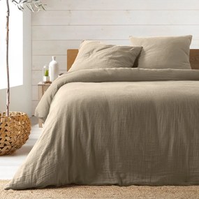 Biancheria da letto beige in mussola estesa per letto matrimoniale 220x240 cm Angelia - douceur d'intérieur