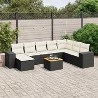 Set Divani da Giardino 9 pz con Cuscini Nero in Polyrattan 3257911