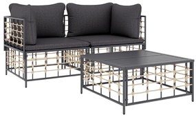 Set divani da giardino 3 pz con cuscini antracite in polyrattan