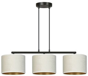 Lampadario 3 Luci Ganesha In Acciaio Nero E Paralumi In Tessuto Beige