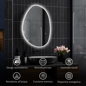 Specchio da Bagno con Luce LED Regolabile 70x5x50 cm in Vetro Temperato...