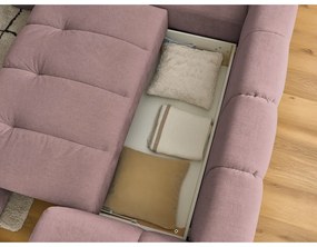 Divano angolare rosa allungabile e con contenitore (penisola a sinistra/a L) con rivestimento in ciniglia Fuji – Bobochic Paris