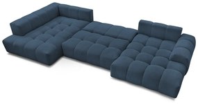 Divano angolare blu scuro allungabile e con contenitore (penisola a sinistra/a U) con rivestimento in ciniglia Everest – Bobochic Paris