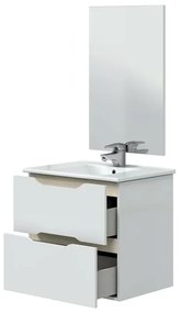 Mobile bagno sospeso 60 cm bianco e rovere con top e specchio Brillo
