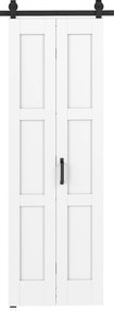 Porta Scorrevole a Soffietto 71,2x3,5x213,4 cm Stile Rustico Kit Montaggio con Maniglia in MDF Bianco Effetto Legno...